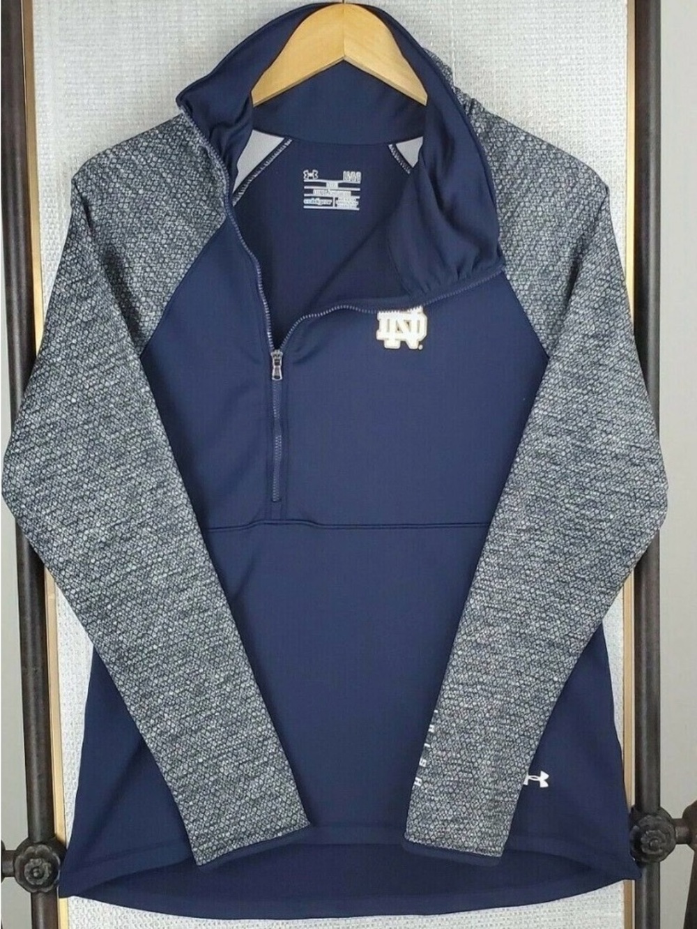 Under Armour Cold Gear Navy Half Zip Pullover with Heather Gray Sleeves